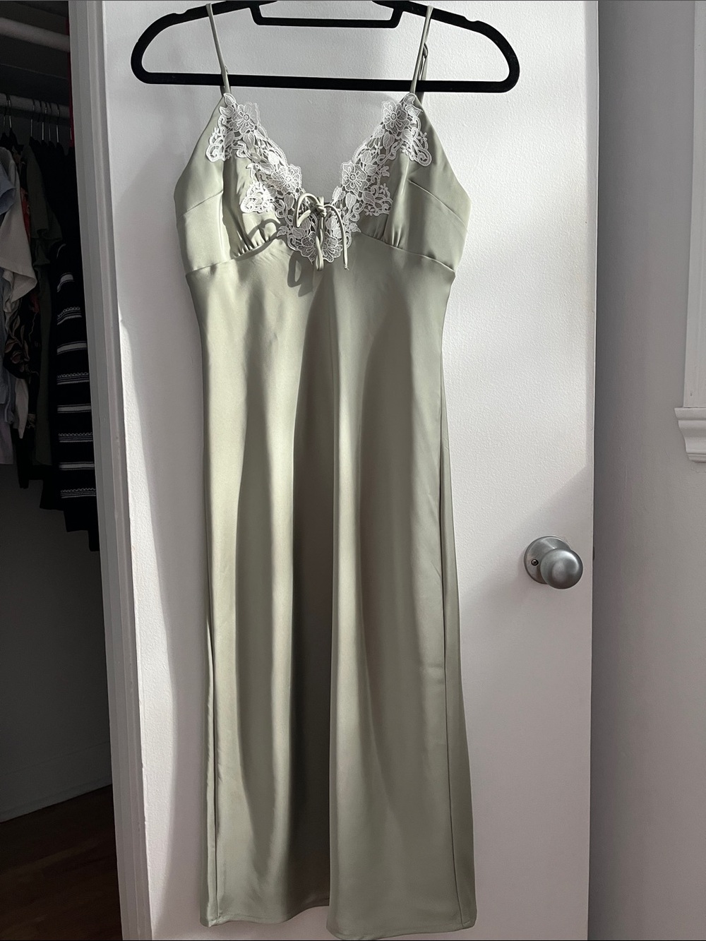 Pale Green midi satin dress